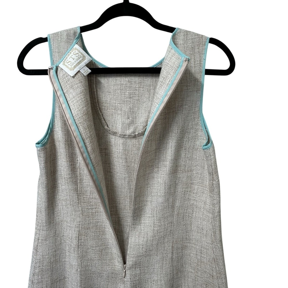 SAIL AND SABLE Sea To Sand Shift Dress Beige w/ Turquoise Trim Gold Shimmer Sz S - Picture 5 of 7